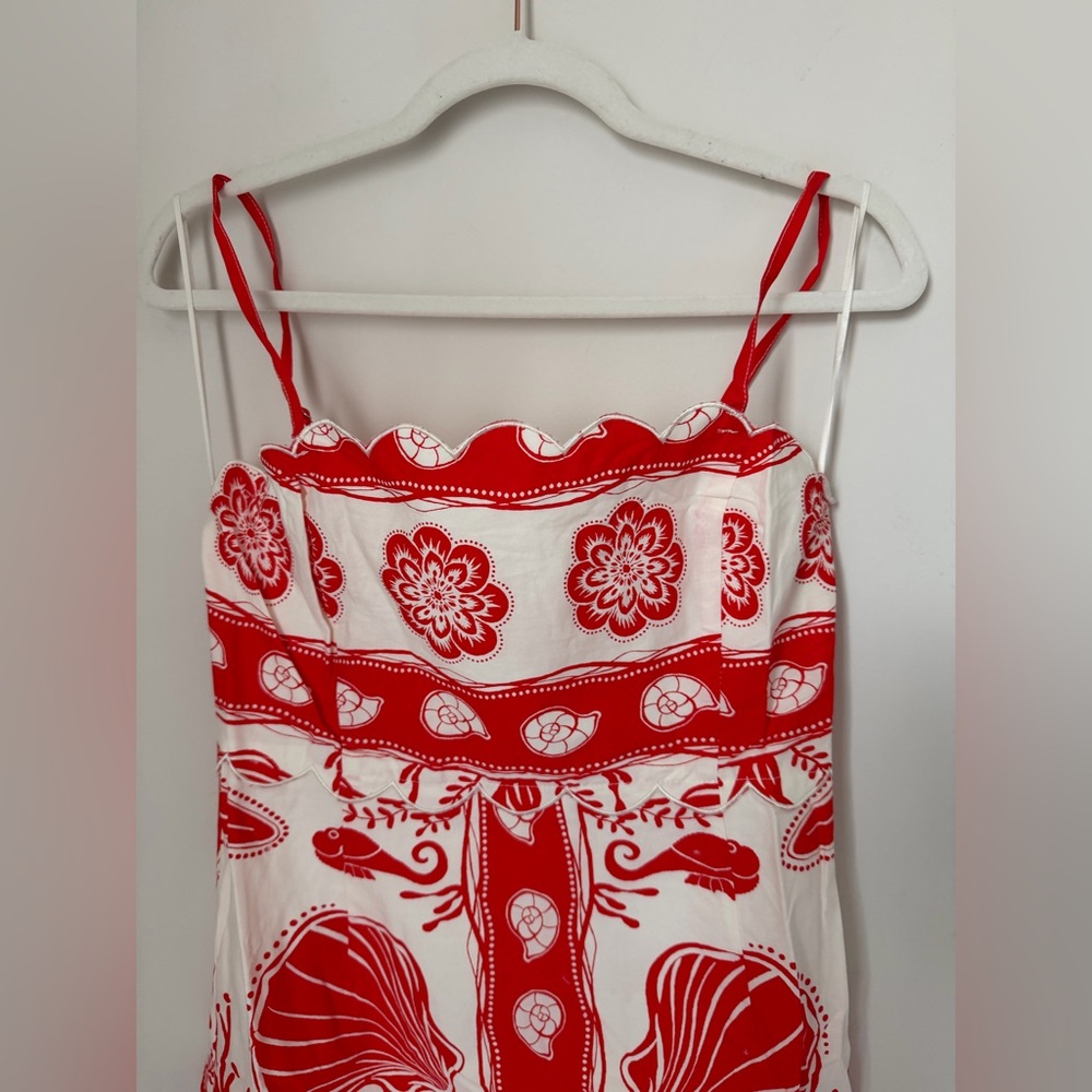 Moon River Red white Shell beach sleeveless midi Summer Dress - Picture 2 of 6